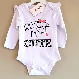 NWT PatPat white/black cow design long sleeve onesie/bodysuit
